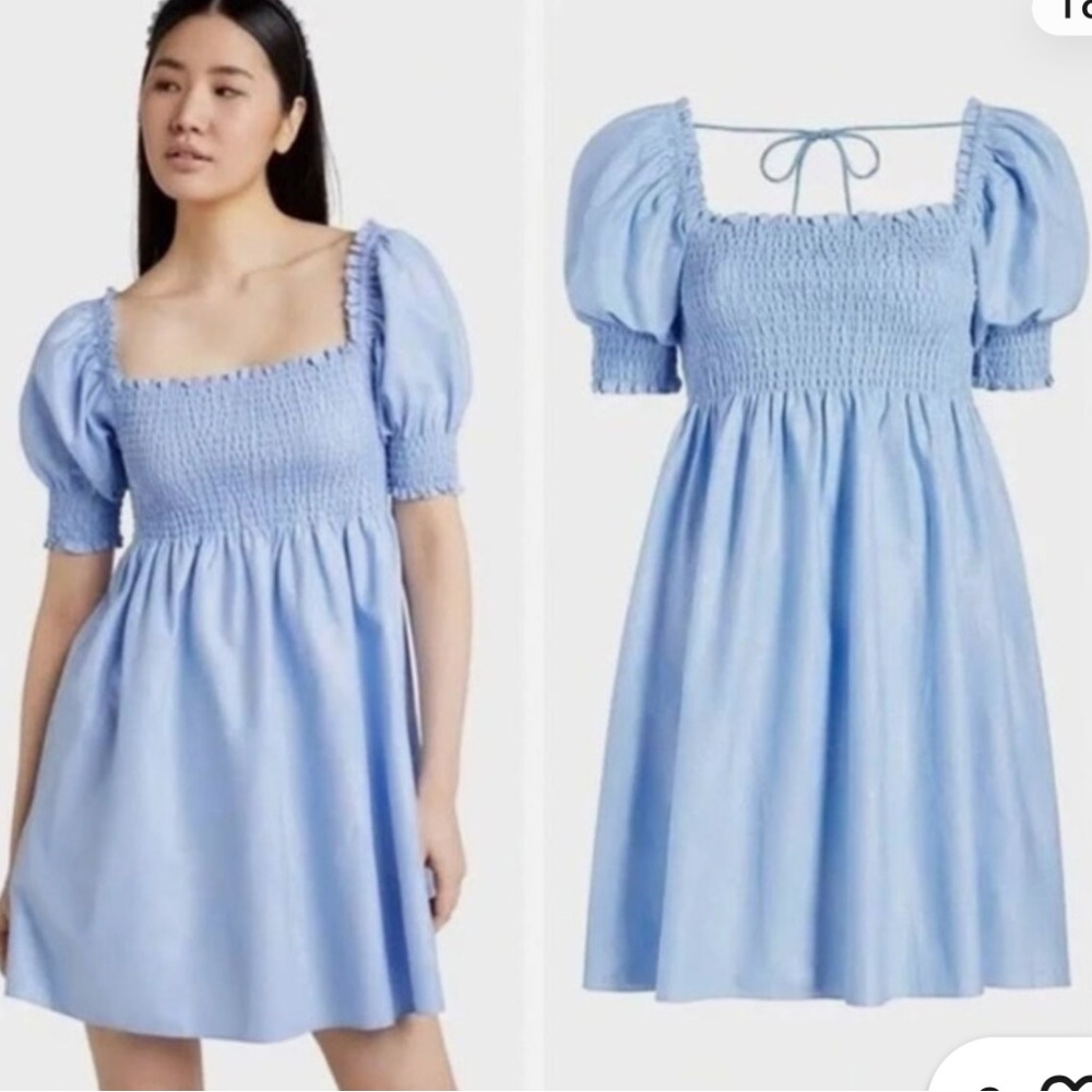 Hill House Athena Nap Dress Light Blue Glitter Check Smocked XL